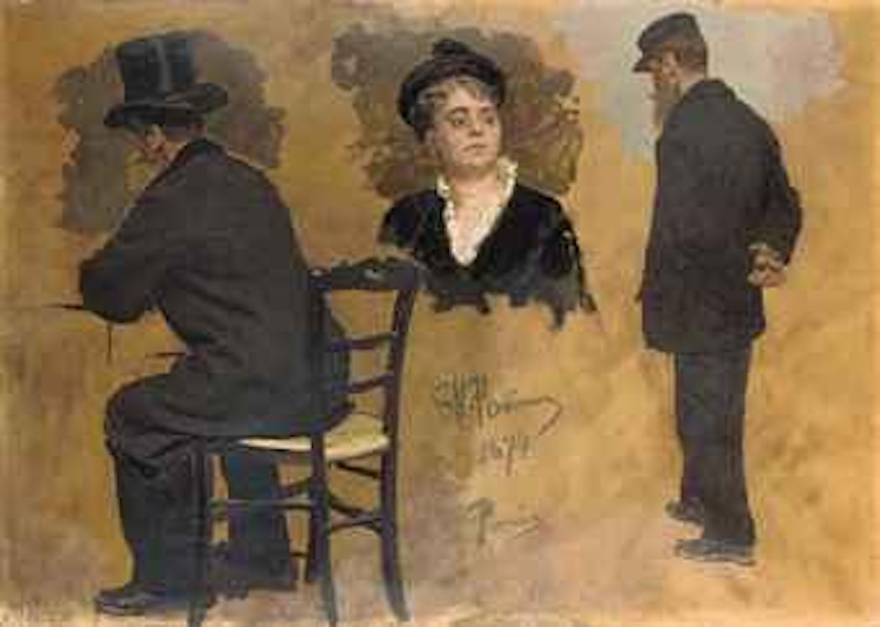 Study for A Parisian Café: Two studies for Arthur Meyer (1844-1924) and A study of a female head by Ilya Yefimovich Repin