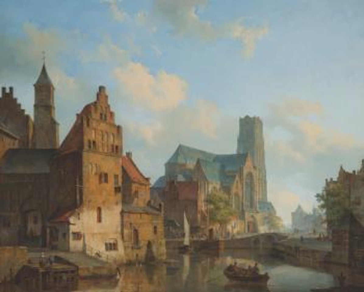 A View Of The Delftse Vaart And St Laurens Church, Rotterdam by Cornelis Springer