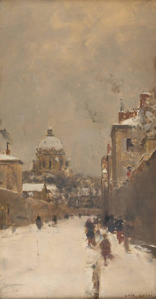 Rue animée enneigée by Luigi Loir