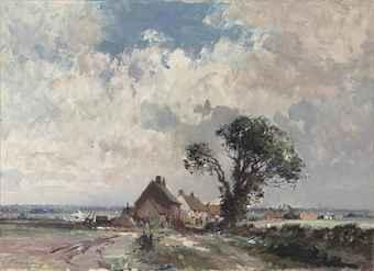 Cottages by the marsh, Norfolk by Edward Seago