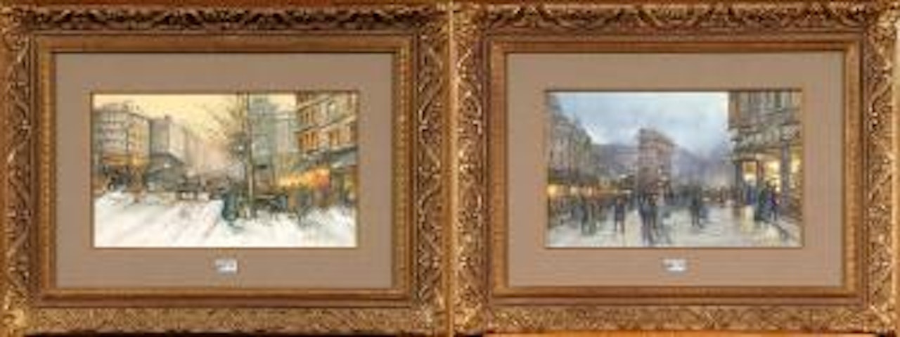 Boulevards parisiens animés by Eugene Galien-Laloue