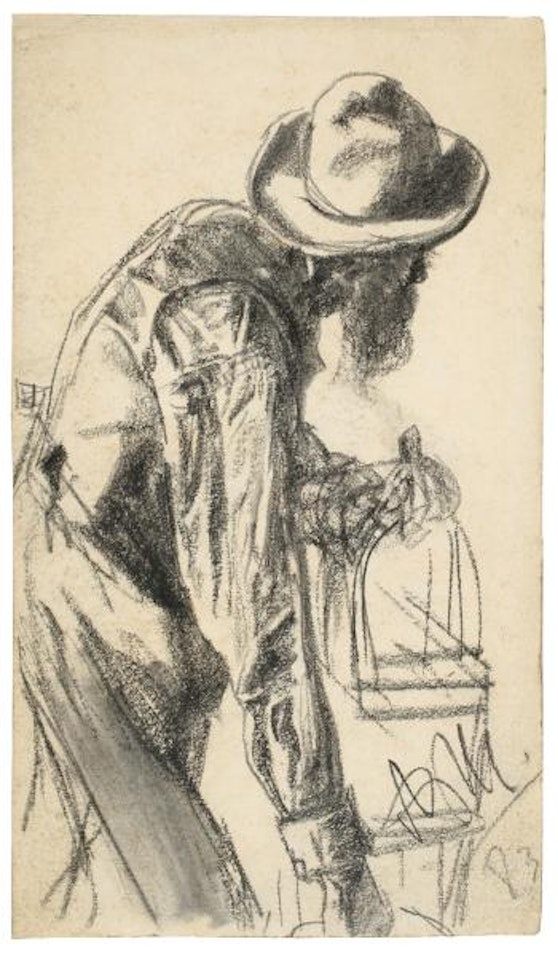 Mann mit einem Vogelkäfig by Adolph Menzel
