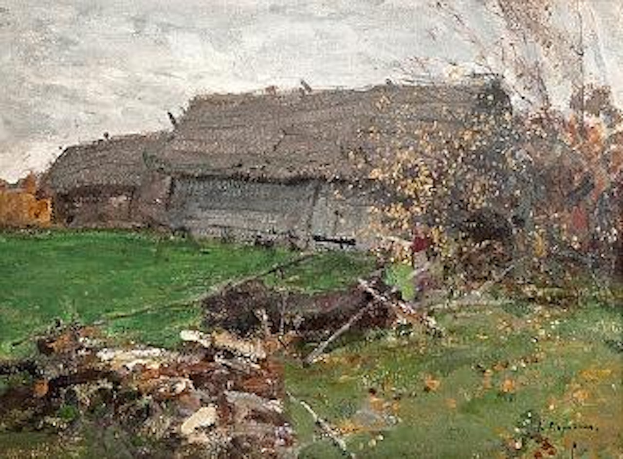 View with a barn by Konstantin Alekseevich Korovin