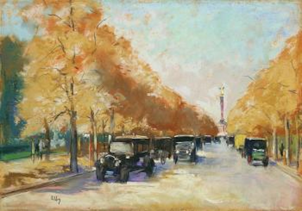 Siegesallee mit Siegessäule im Herbst by Lesser Ury