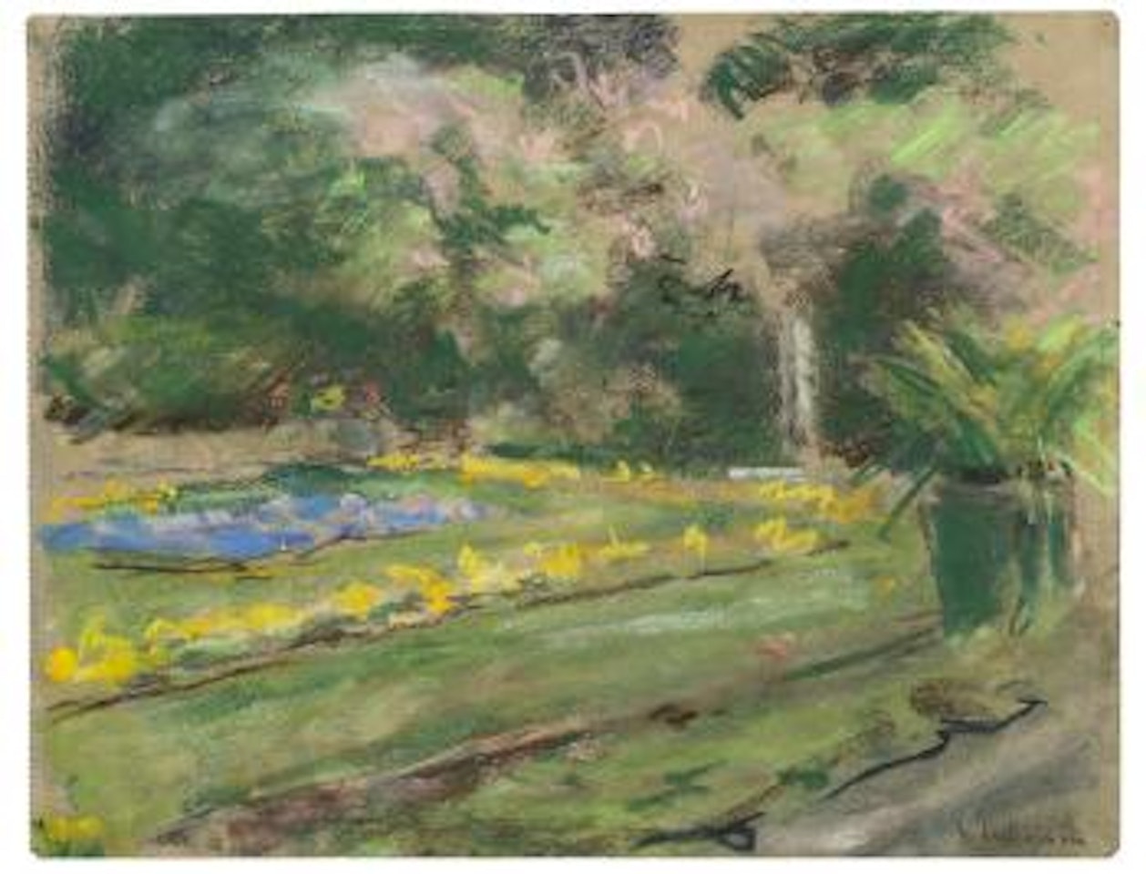 Die Blumenterrasse in Wannseegarten nach Nordwesten by Max Liebermann