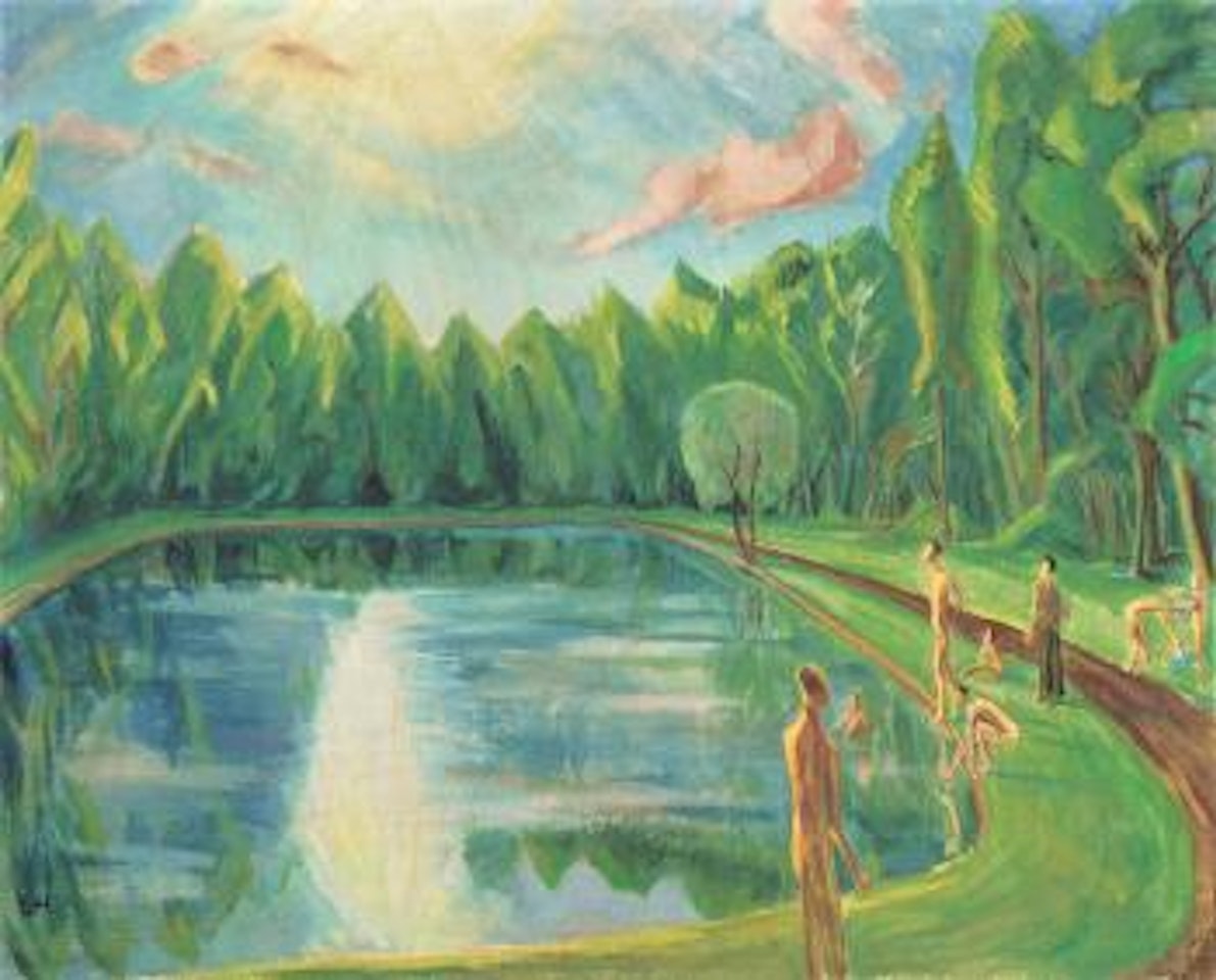 Badende im Park (Teich im Park) by Erich Heckel