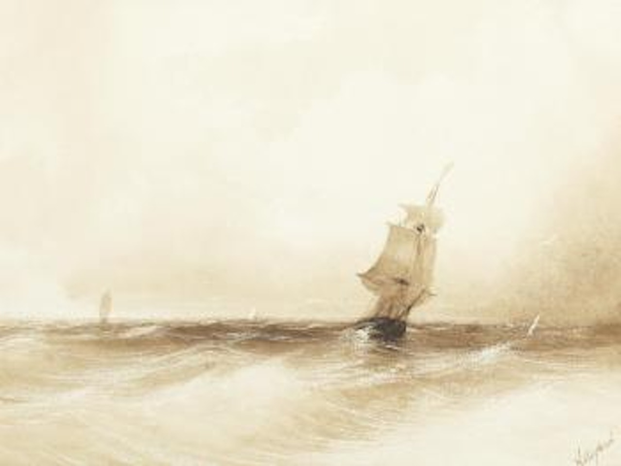 A sailing boat in choppy waters by Ivan Konstantinovich Aivazovsky