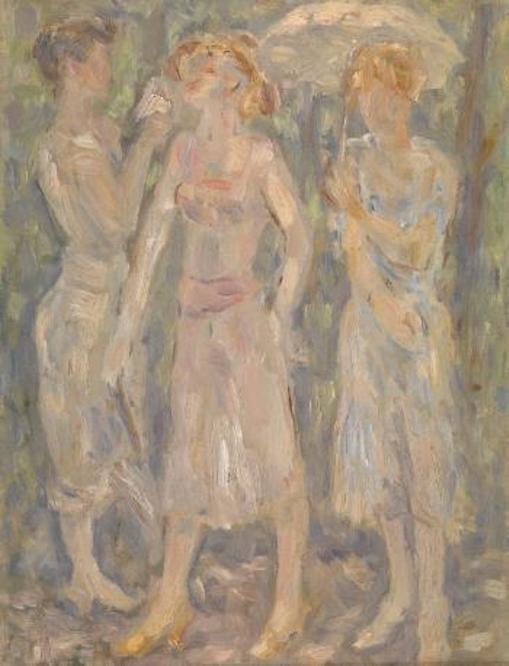 Three women with umbrellas by Mikhail Larionov