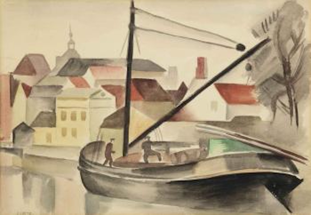 Moored vessel along a quay by André Lhote