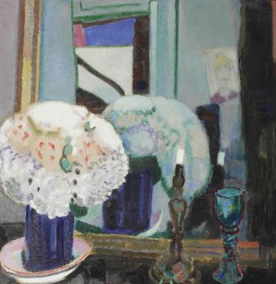 A still life with flowers in front of a mirror by Jan Sluyters