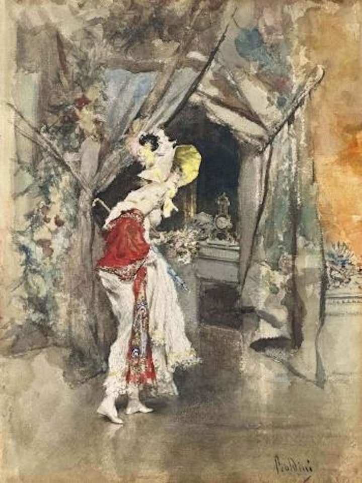 An elegant woman in an interior by Giovanni Boldini