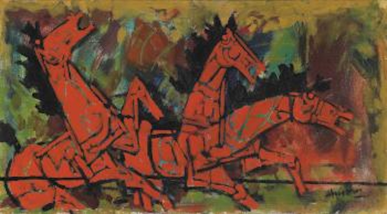 Untitled (Red Horses) by M.F. Husain