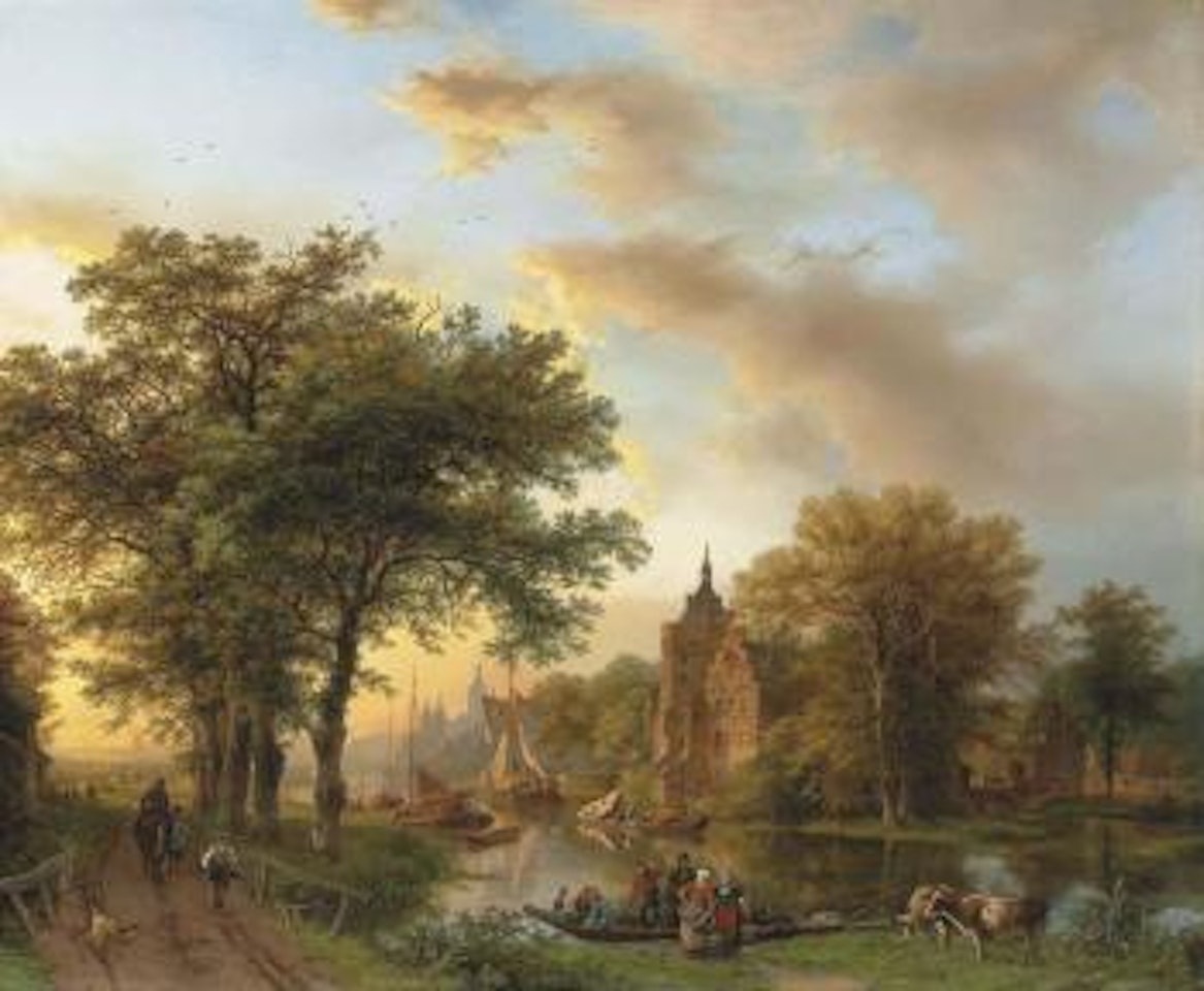 A River Landscape in Holland at Sunset by Barend Cornelis Koekkoek
