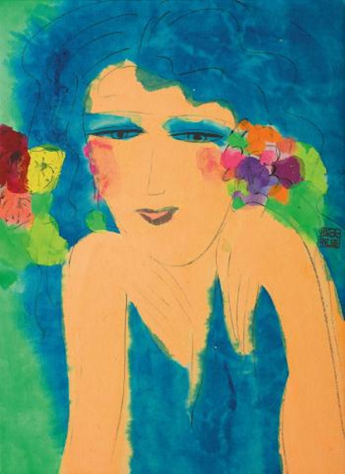 Smiling lady by Walasse Ting