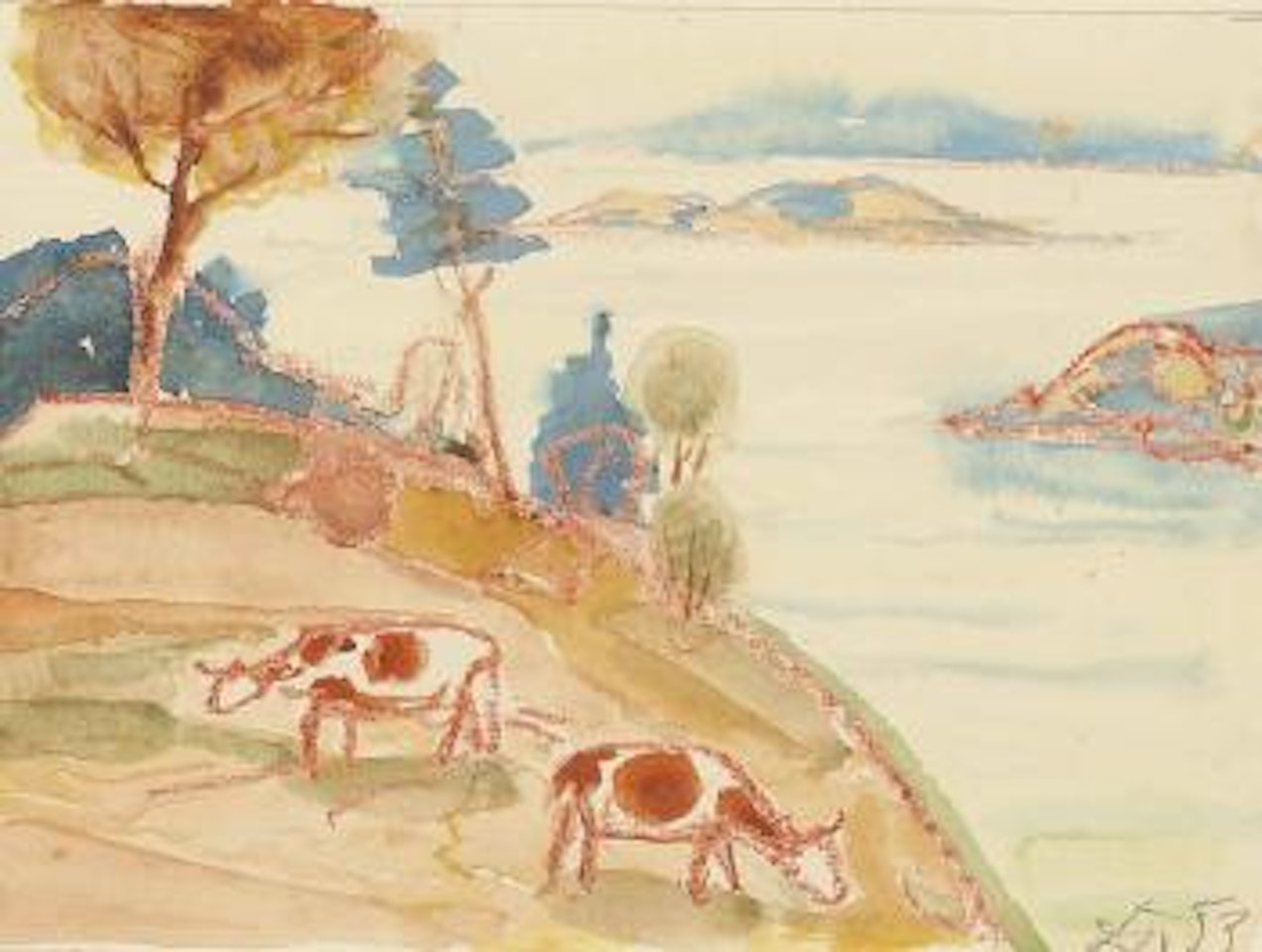 Bodensee, Landschaft mit Kühen by Otto Dix