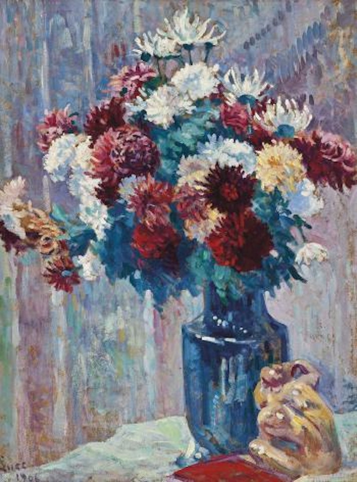 Bouquet de fleurs et statuette by Maximilien Luce