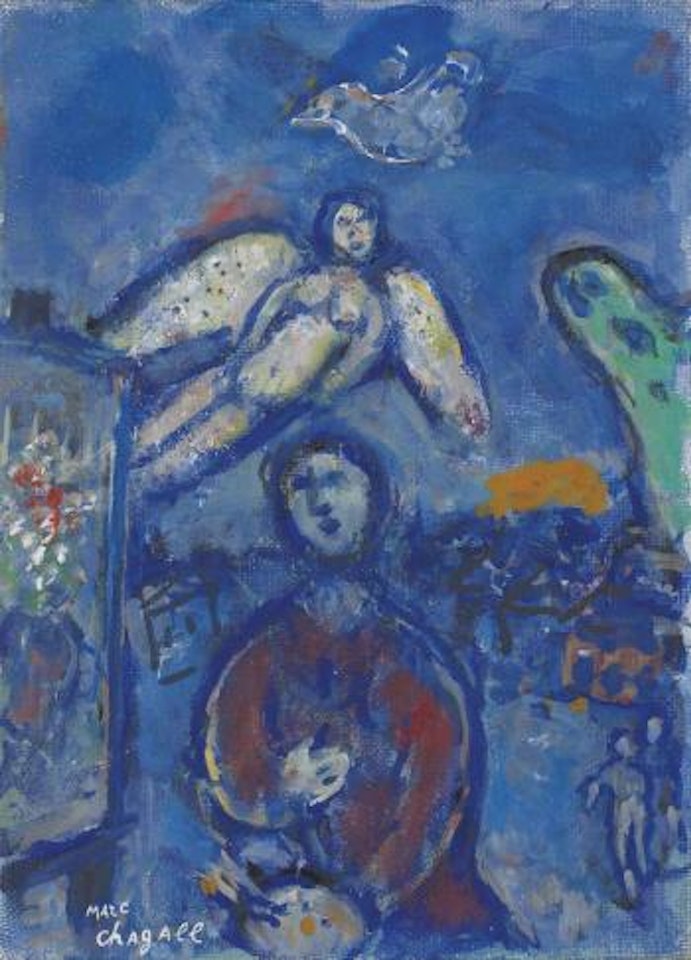 Le peintre à l'ange blanc by Marc Chagall