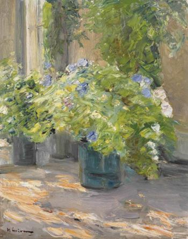 Blumentöpfe vor dem Haus by Max Liebermann