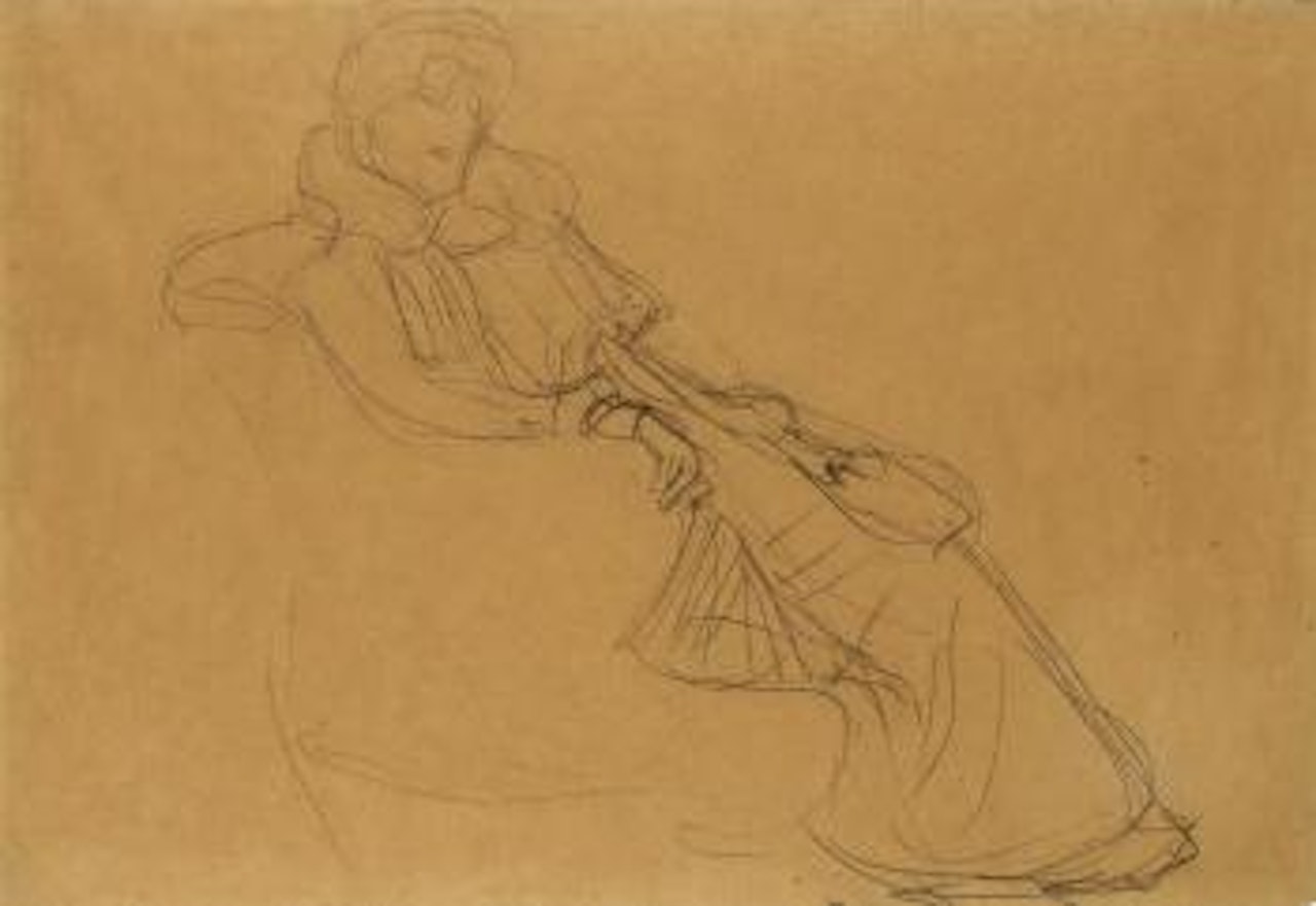 Sitzend Nach Rechts Im Dreiviertelprofil (Seated Figure From The Right In Three-quarter Profile) by Gustav Klimt