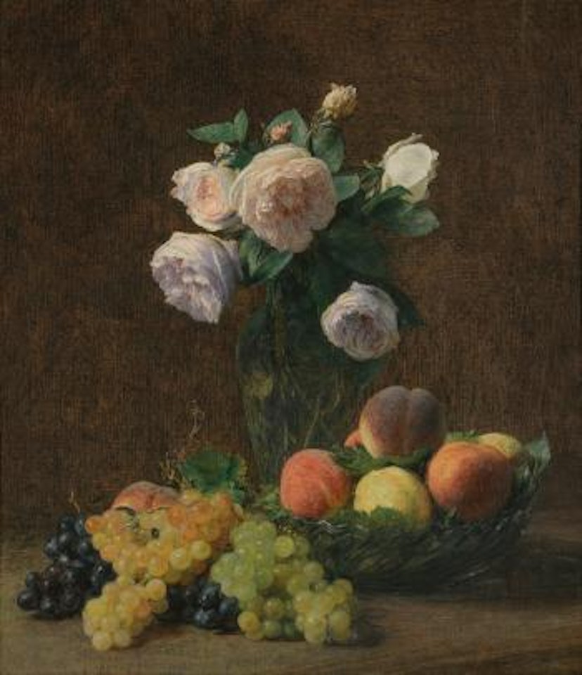 Nature Morte: Vase De Roses, Pêches Et Raisins by Henri Fantin-Latour