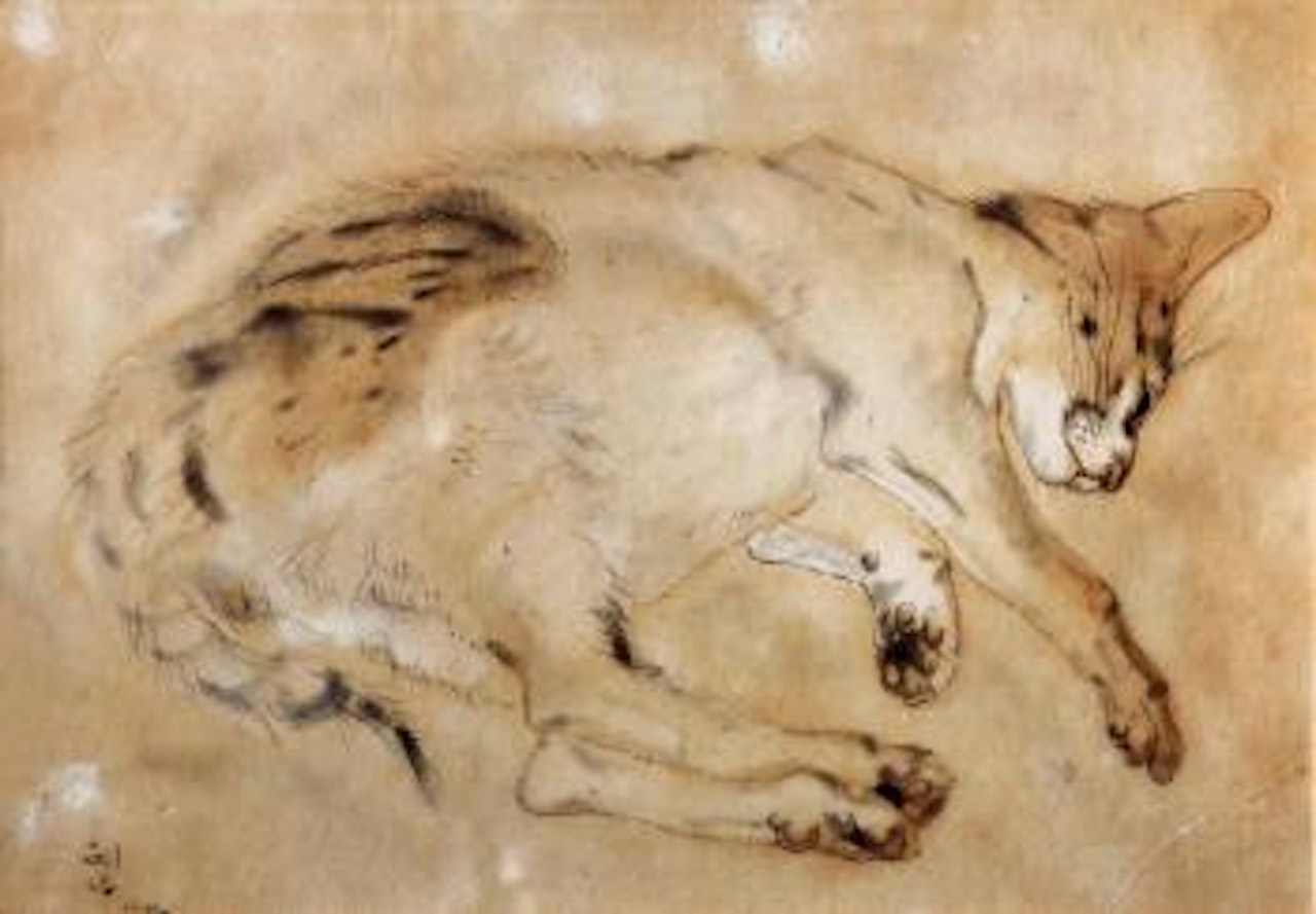 Chat couché by Leonard Tsuguharu Foujita