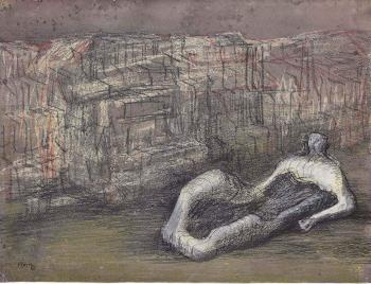 Reclining Figure with Cliff Background by Henry Moore