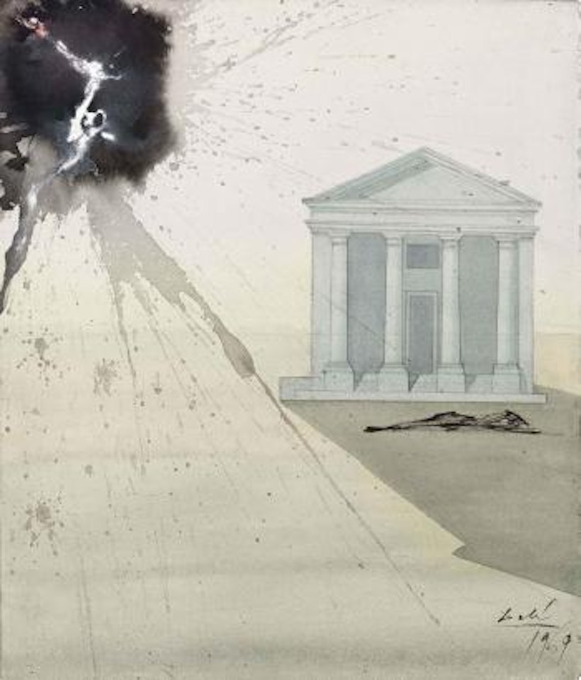 Temple grec et figure volante by Salvador Dali