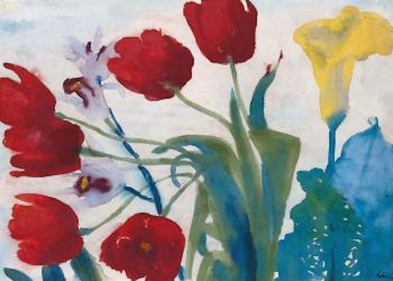 Blumen-Aquarell mit roten Tulpen by Emil Nolde