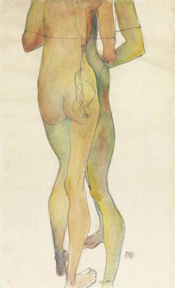 Zwei stehende Akte by Egon Schiele