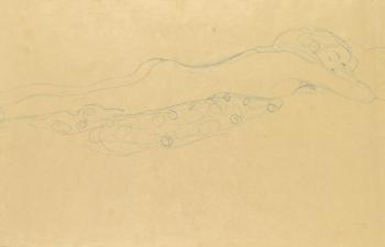 Water serpent, nude lying on her stomache right by Gustav Klimt