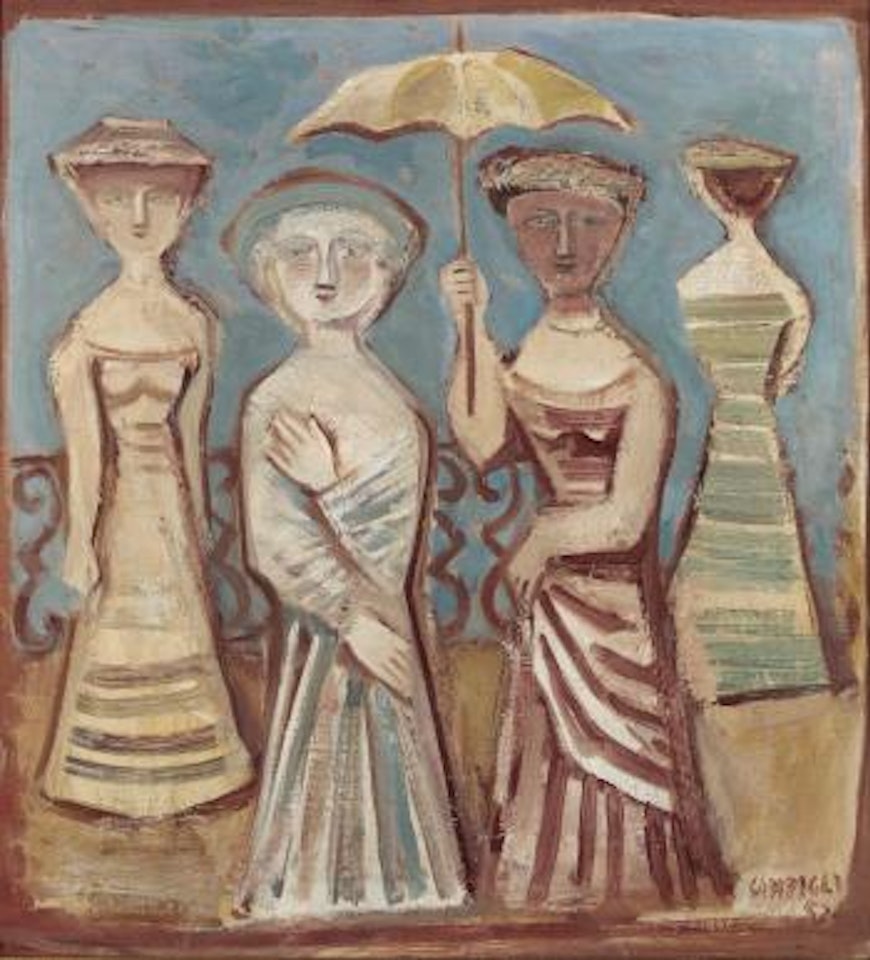 Quattro figure con ombrellino by Massimo Campigli