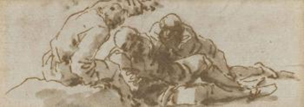 Three men in a landscape by Salvator Rosa
