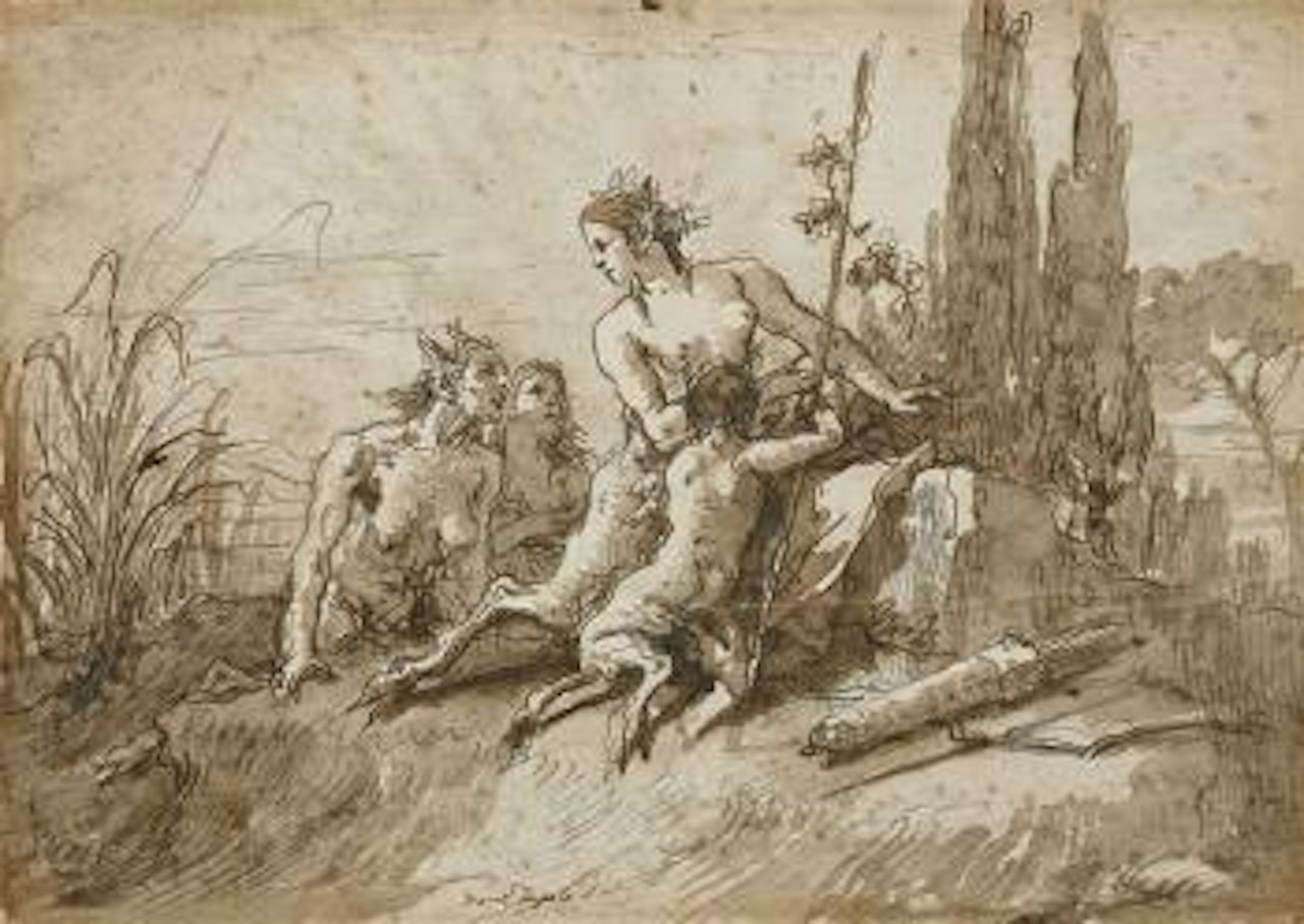 A satyr family in a landscape by Giovanni Domenico Tiepolo