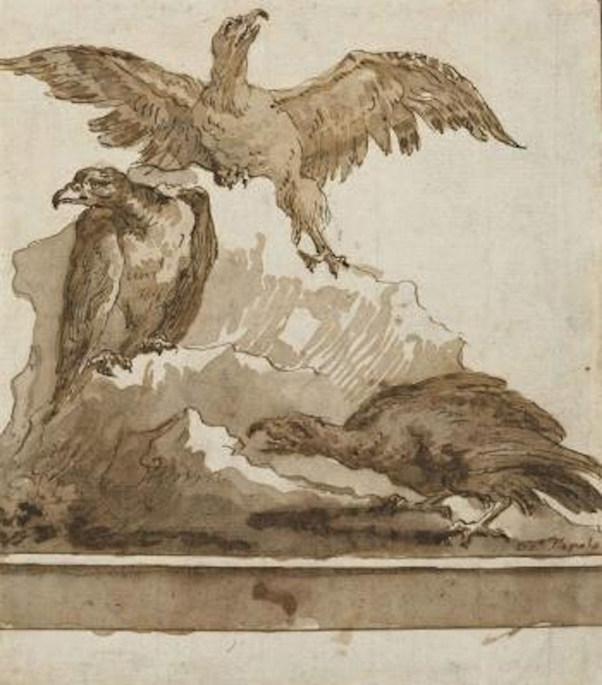Three eagles on a rock by Giovanni Domenico Tiepolo