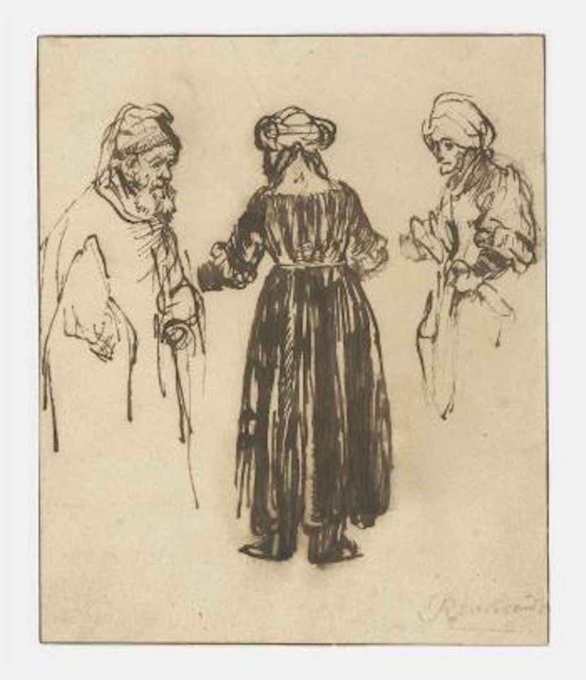 Figure studies of a bearded man and two women by Attributed to Rembrandt Harmensz van Rijn