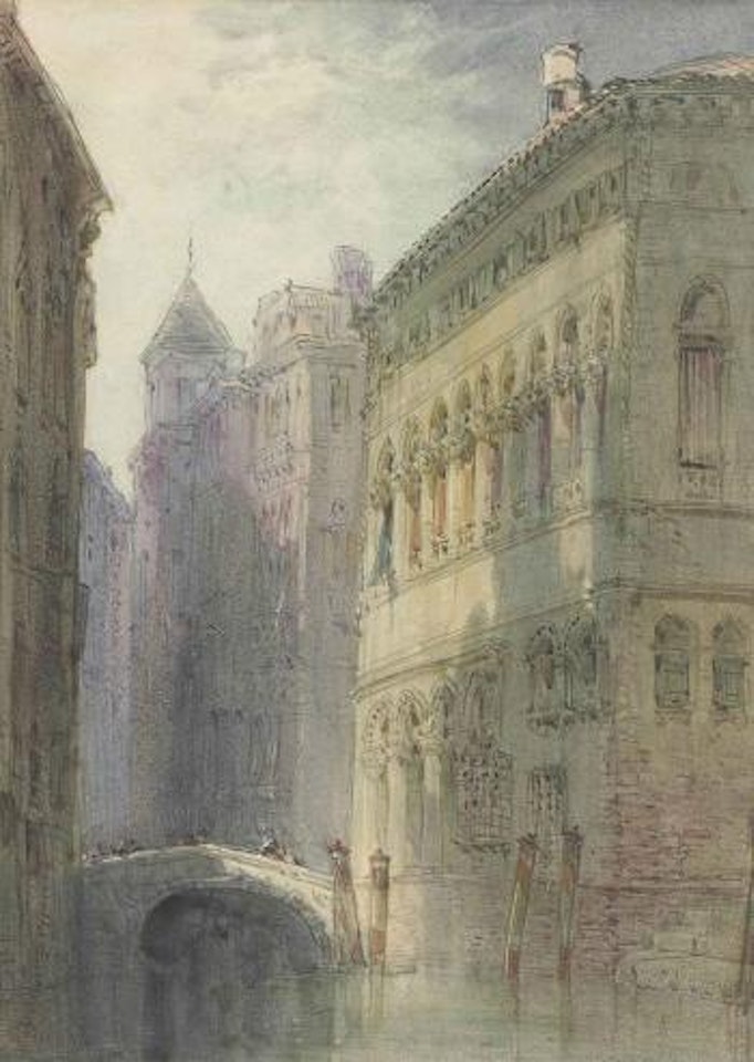Figures crossing a bridge, Venice by William Callow