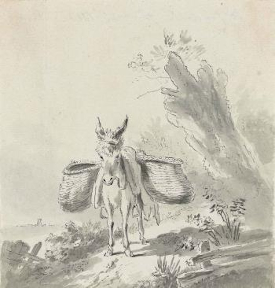 A donkey with panniers on a country path by John Constable