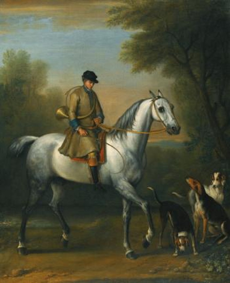 A Huntsman On a Grey Hunter With Hounds In a Landscape by John Wootton