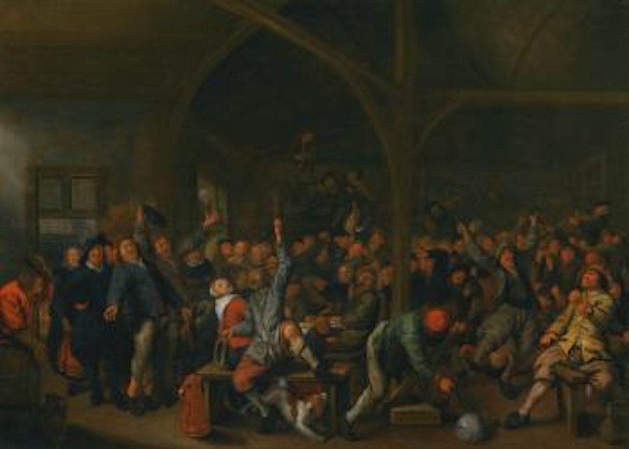 A Raucous Tavern Interior With Peasants Dancing And Making Music by Jan Miense Molenaer