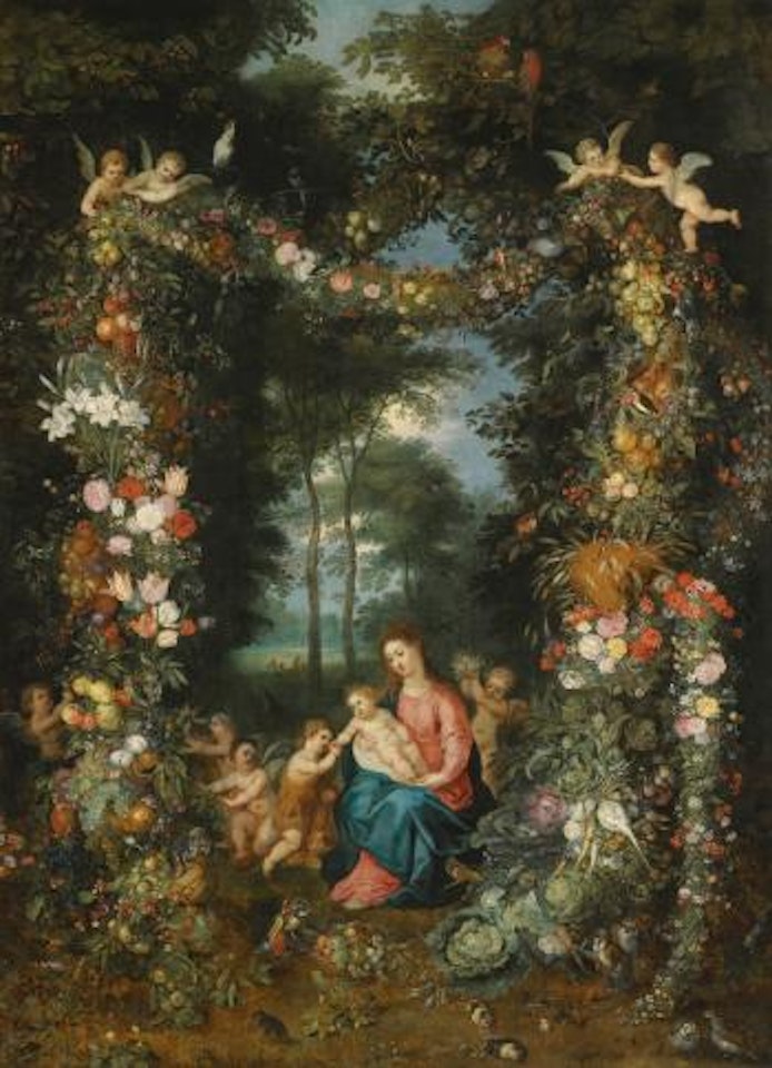 The Virgin And Child With The Infant Saint John The Baptist, Surrounded By Garlands And Swags Of Fruit And Flowers by Jan Brueghel the Younger