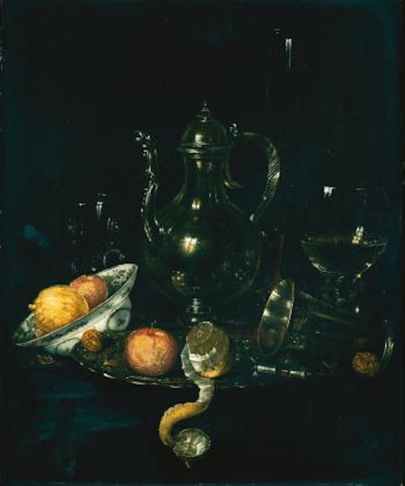 A Still Life With a Silver Ewer, a Silver Beaker, a Roemer And Fruit In a Porcelain Dish And On a Silver Platter by Willem Claesz Heda