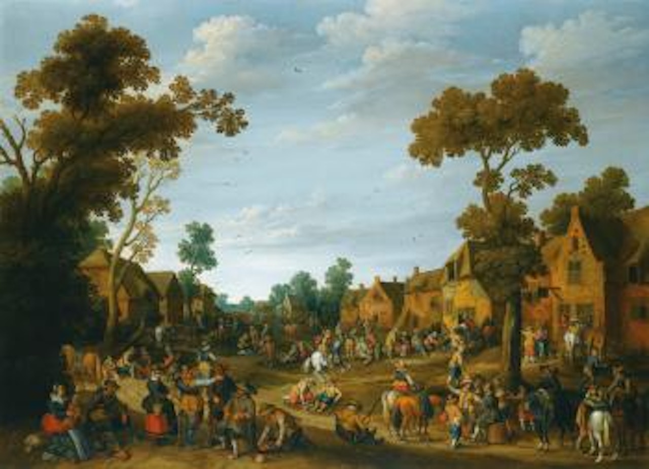 A Busy Village Scene With Soldiers And Peasants by Joost Cornelisz Droochsloot