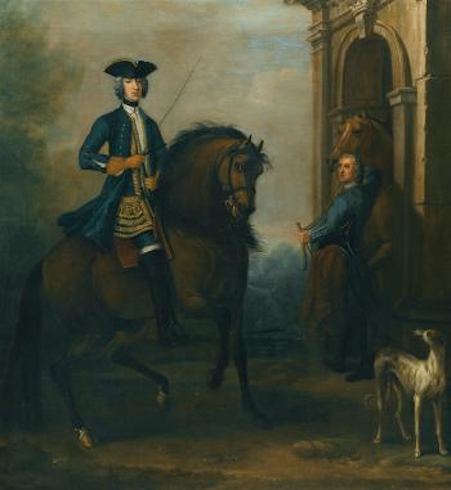 Portrait Of a Gentleman On Horseback, Probably James Douglas-hamilton, 5th Duke Of Hamilton And 2nd Duke Of Brandon (1703-1743), Mounted On a Bay Hunter, With His Groom.. by John Wootton