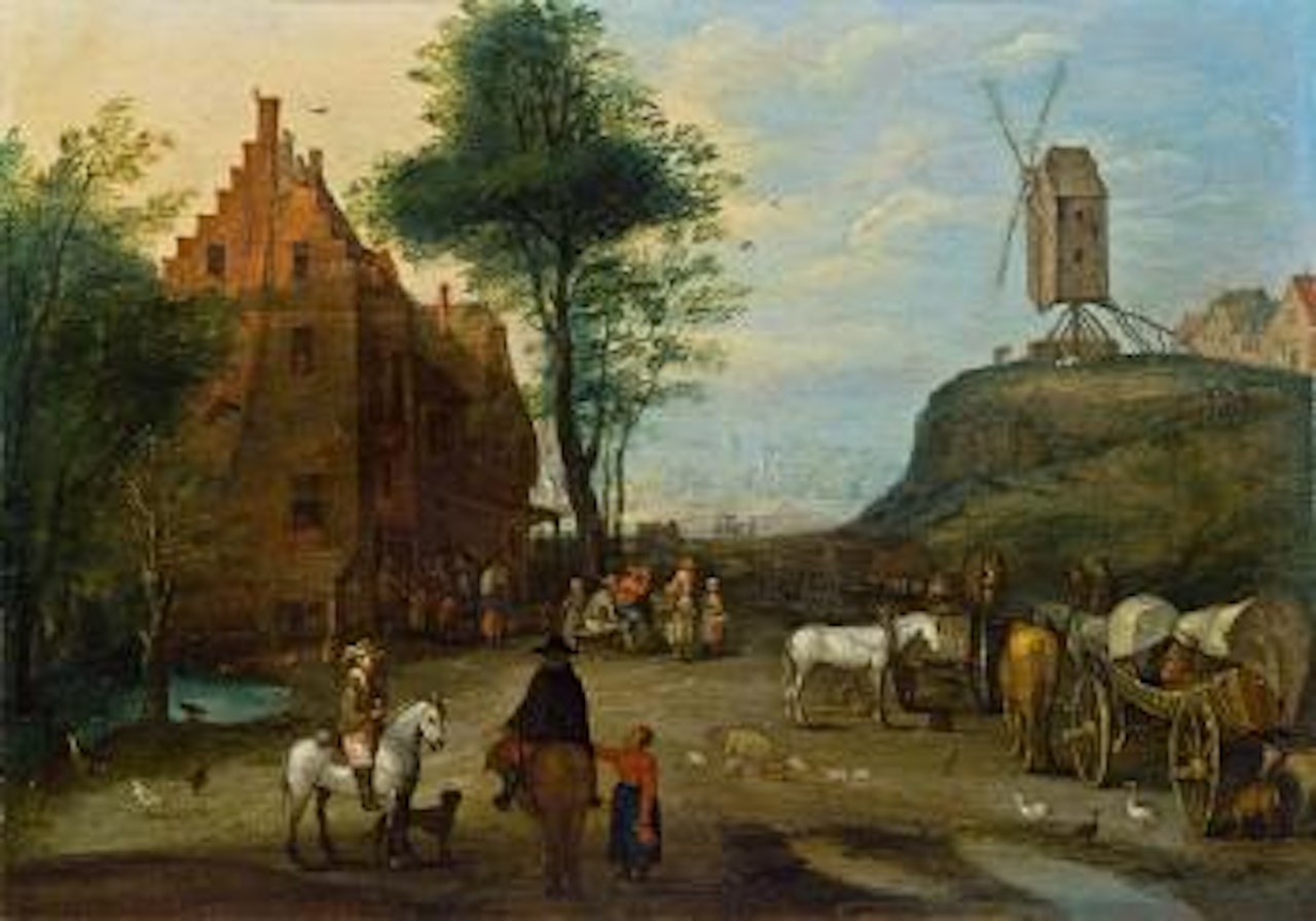 Dorfeingang mit Windmühle und Wirtshaus by Jan Brueghel the Younger