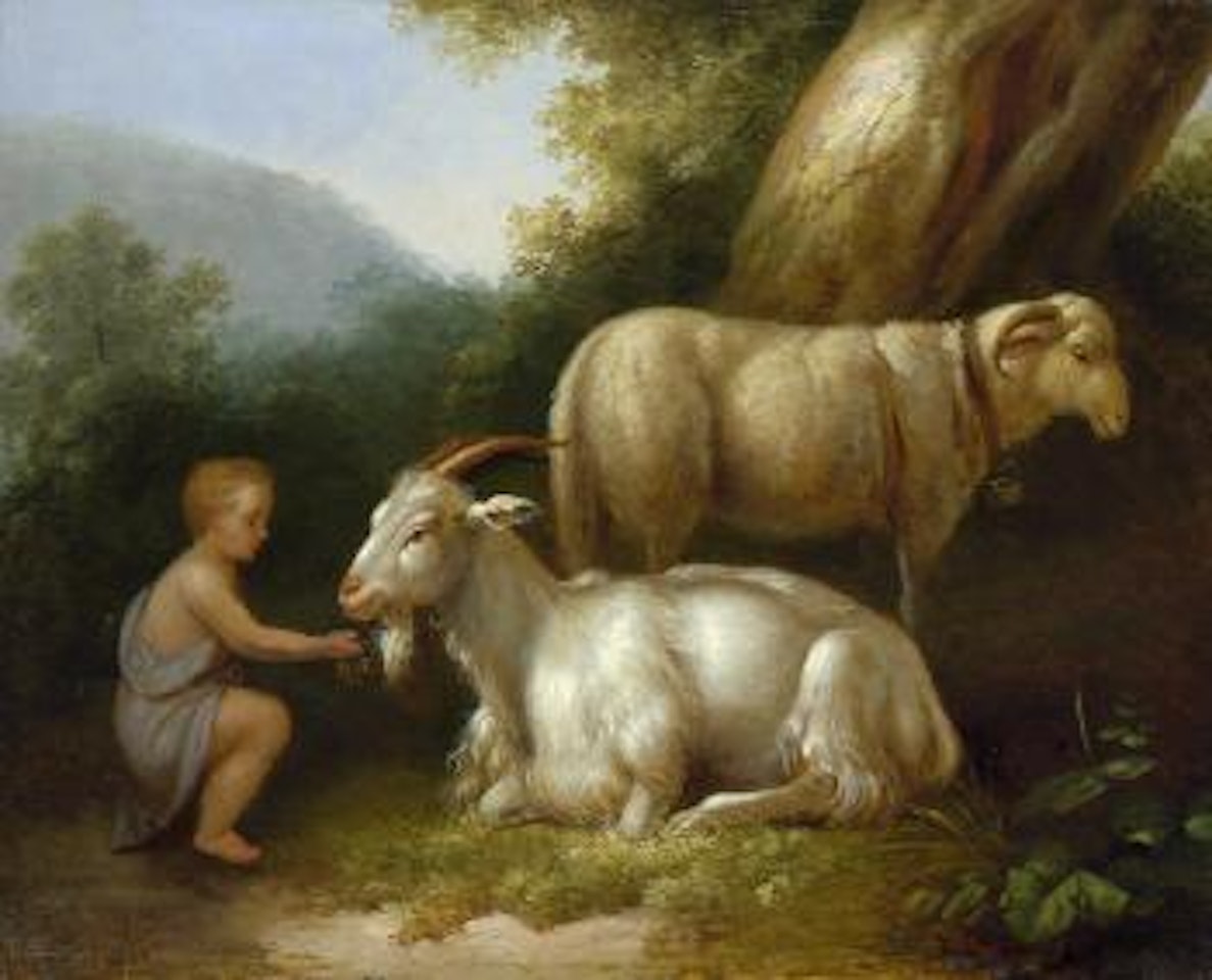 Bukolische Landschaft mit Schaf, Ziege und jungen Hirtenknaben by Jacob Philipp Hackert
