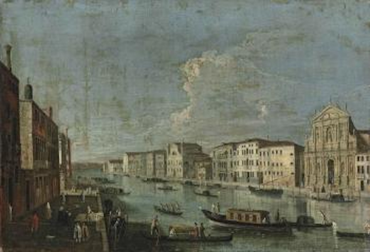 A view of the Grand Canal, Venice, looking south west from the Chiesa degli Scalzi to the Fondamenta della Croce with San Simone Piccolo by Apollonio Domenichini