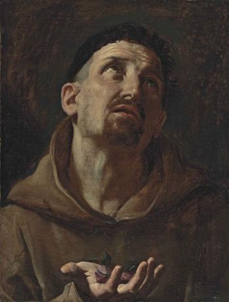 Saint Didacus of Alcalá holding rose buds by BOLOGNESE SCHOOL
