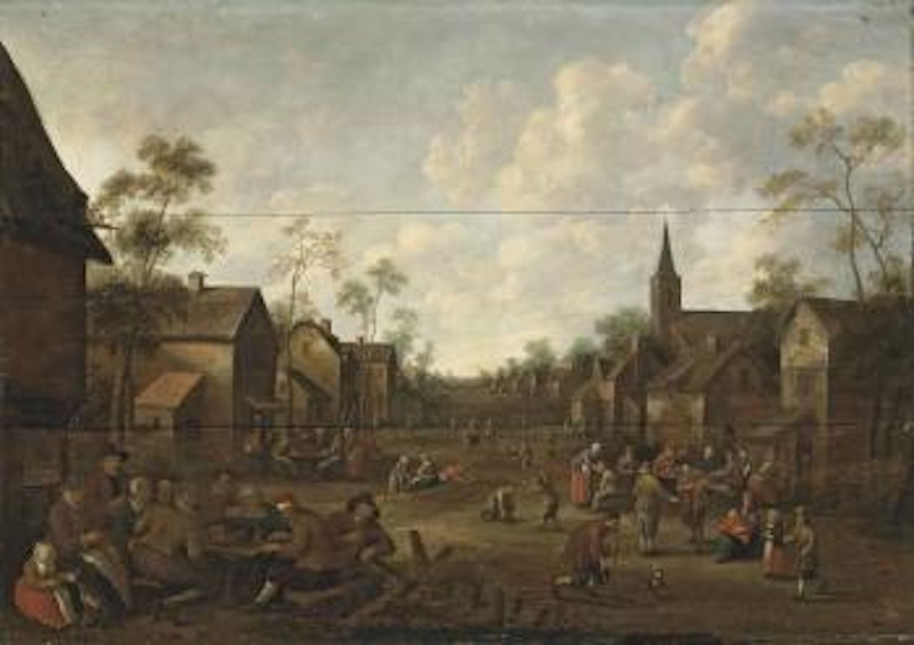 A village feast with figures outside an inn and others playing games by Joost Cornelisz Droochsloot