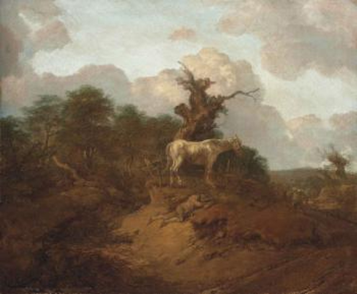 A wooded landscape with a peasant, a horse and cattle by Thomas Gainsborough