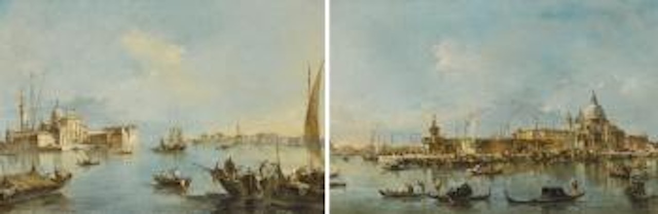 Venice, a View Of The Entrance To The Grand Canal With The Church Of Santa Maria Della Salute And The Punta Della Dogana; Venice, a View Of The Church Of San Giorgio Maggiore With The End Of The Giudecca by Francesco Guardi